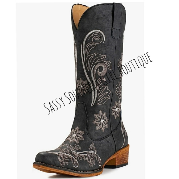 🆕⭐ Black embroidered Western cowboy boots - Picture 1 of 7